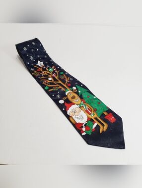 Santa & Reinder Theme Multicolor Christmas Pattern Men's Neck Tie Novel Ties